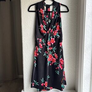 Vintage Victoria's Secret L Silk Gold Tag Floral Halter Slip Dress Black Pink